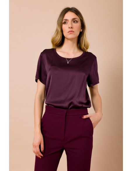 T-shirt à col rond et manches courtes en satin de viscose Maryley