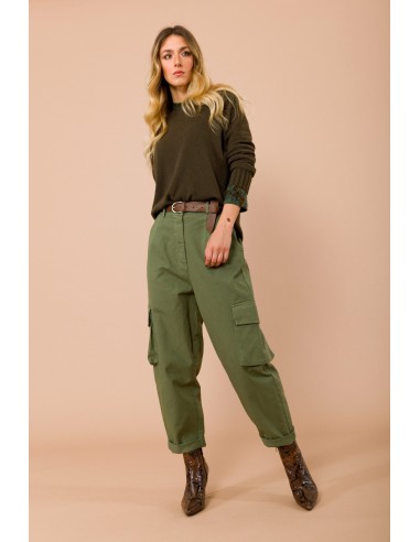 Pantalon cargo avec ceinture élastiquée à l'arrière et ceinture assortie Maryley