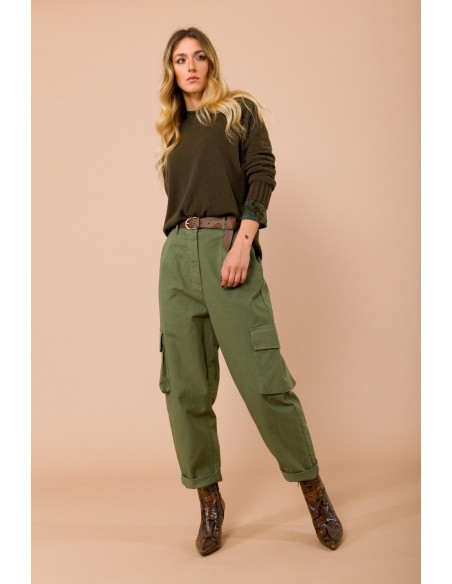 Pantalon cargo avec ceinture élastiquée à l'arrière et ceinture assortie Maryley