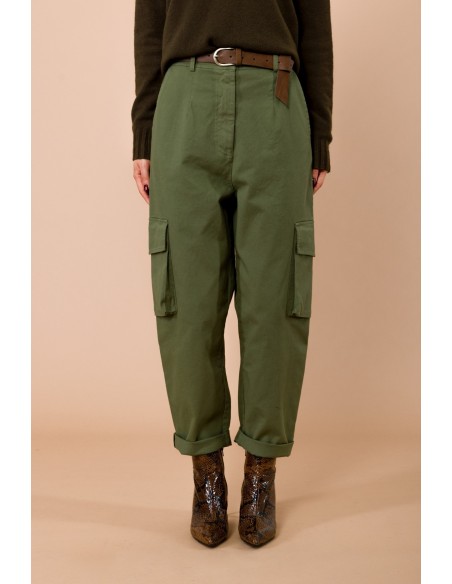 Pantalon cargo avec ceinture élastiquée à l'arrière et ceinture assortie Maryley
