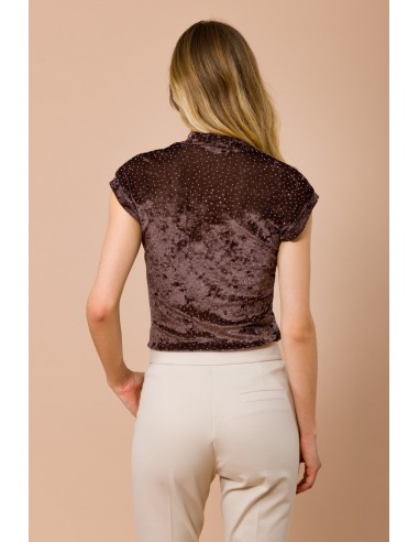 Maryley Allover Rhinestone High Neck Top