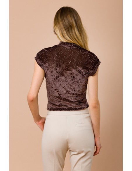Maryley Allover Rhinestone High Neck Top