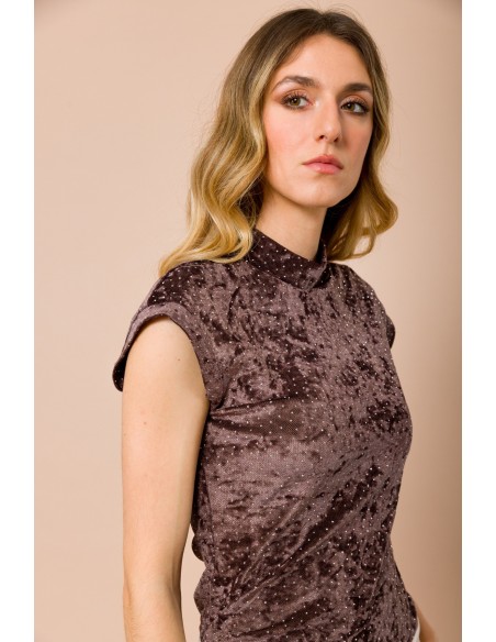 Maryley Allover Rhinestone High Neck Top
