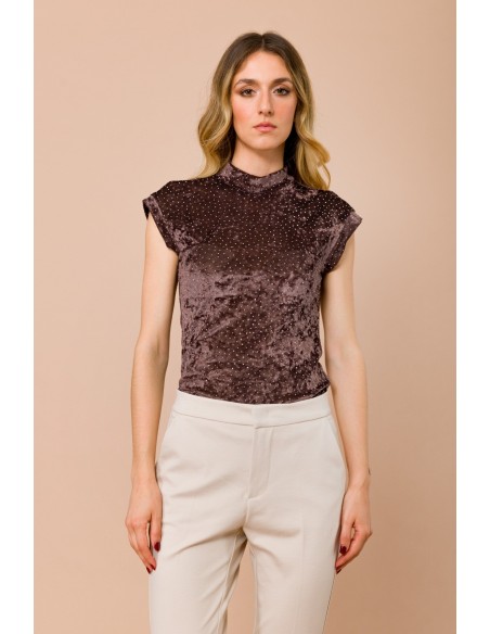 Maryley Allover Rhinestone High Neck Top