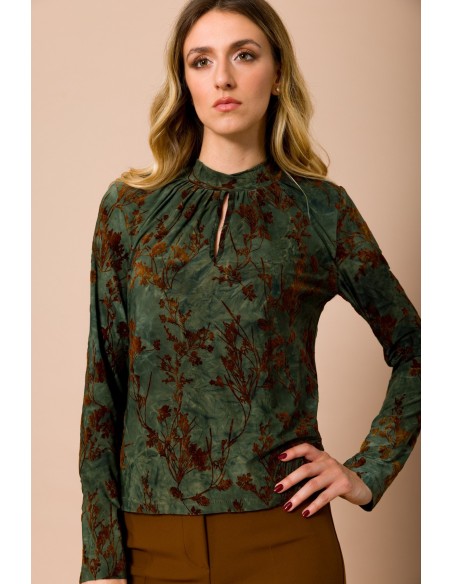 Maryley blouse met ronde hals, lange mouwen en flockprint