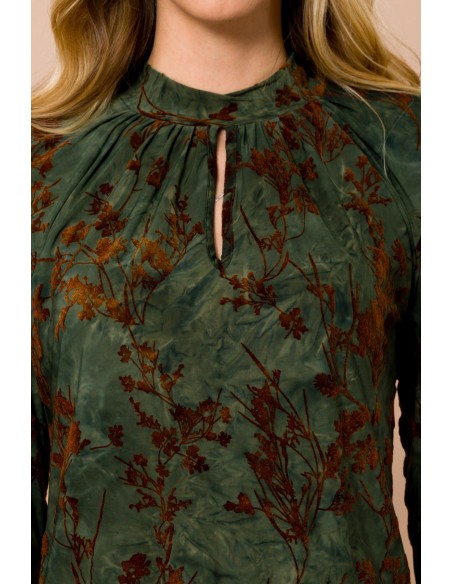 Maryley blouse met ronde hals, lange mouwen en flockprint