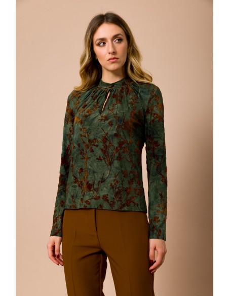 Maryley blouse met ronde hals, lange mouwen en flockprint
