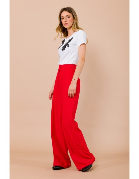 Pantalon taille haute avec double boutonnage en Maryley Pasta
