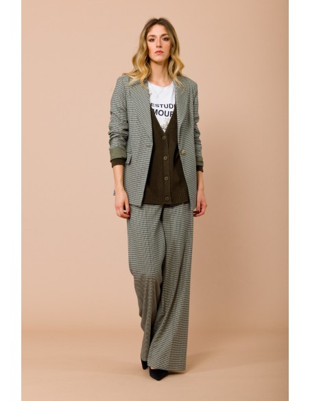 Pantalon palazzo Pied De Poule avec dos élastiqué et poches françaises Maryley