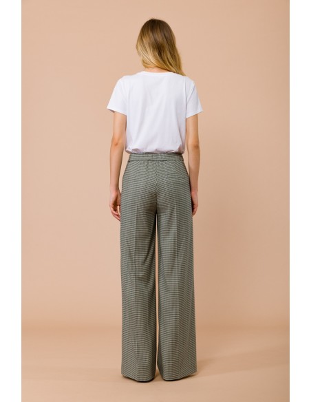 Pantalon palazzo Pied De Poule avec dos élastiqué et poches françaises Maryley