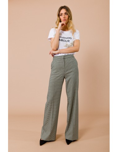 Pantalon palazzo Pied De Poule avec dos élastiqué et poches françaises Maryley