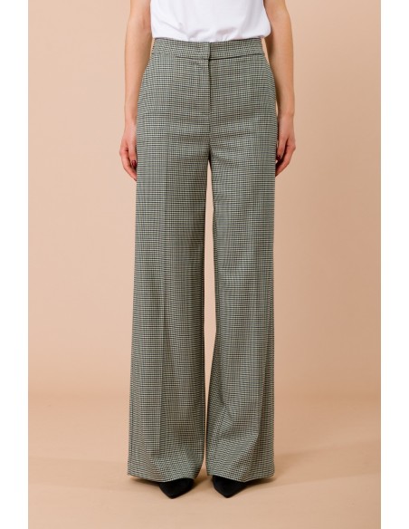 Pantalon palazzo Pied De Poule avec dos élastiqué et poches françaises Maryley