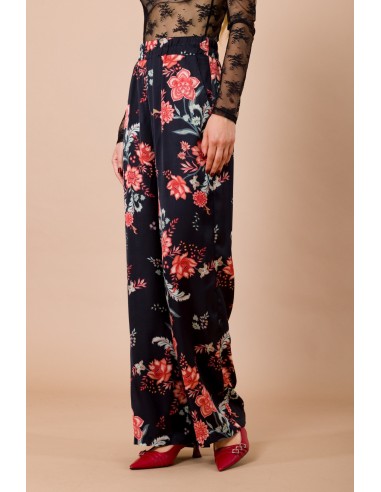 Rechte broek met elastische taille van viscosesatijn met fantasieprint Maryley