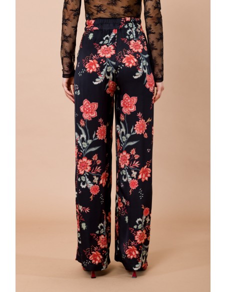 Pantalon droit à taille élastiquée en satin de viscose Fantasy Maryley