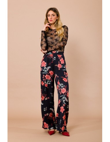 Pantalon droit à taille élastiquée en satin de viscose Fantasy Maryley