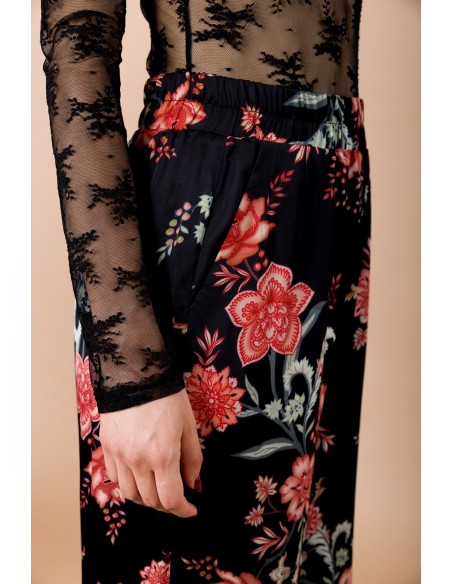 Pantalon droit à taille élastiquée en satin de viscose Fantasy Maryley