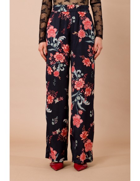 Pantalon droit à taille élastiquée en satin de viscose Fantasy Maryley