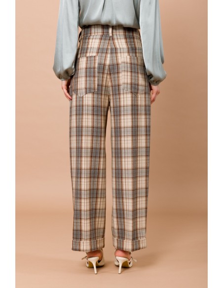 Pantalon à carreaux avec revers et poches plaquées dans le dos Maryley