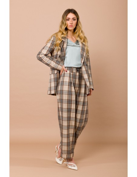 Pantalon à carreaux avec revers et poches plaquées dans le dos Maryley