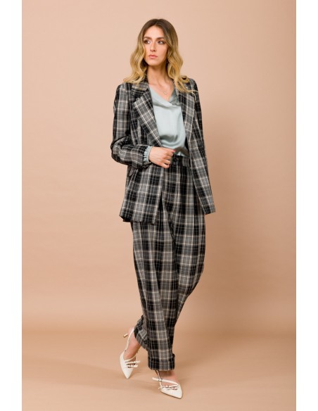 Pantalon à carreaux avec revers et poches plaquées dans le dos Maryley