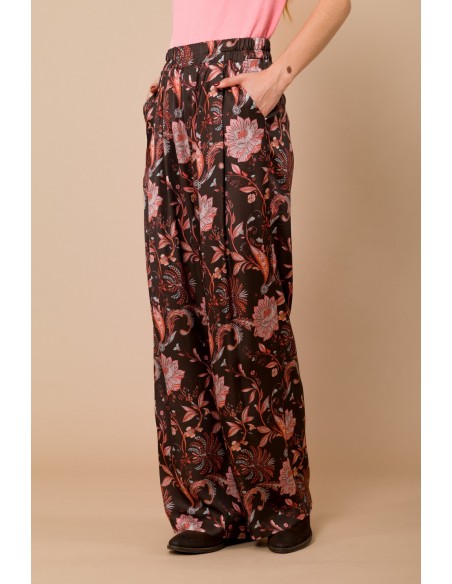 Pantalon Palace à taille élastiquée en satin de viscose Maryley Fantasy