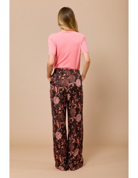 Pantalon Palace à taille élastiquée en satin de viscose Maryley Fantasy