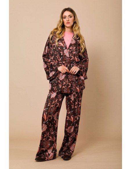 Palazzobroek met elastische taille van viscose-satijn met Maryley-print