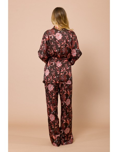 Pantalon Palace à taille élastiquée en satin de viscose Maryley Fantasy