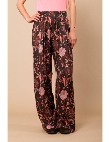 Pantalon Palace à taille élastiquée en satin de viscose Maryley Fantasy