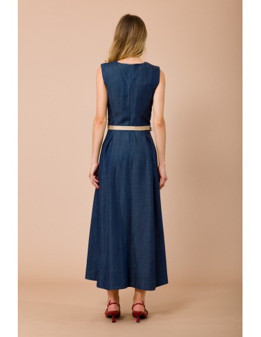 Robe longue sans manches avec ceinture et jupe évasée Maryley