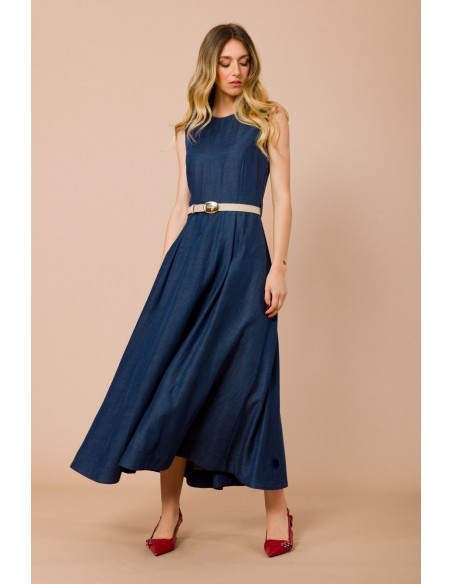 Robe longue sans manches avec ceinture et jupe évasée Maryley