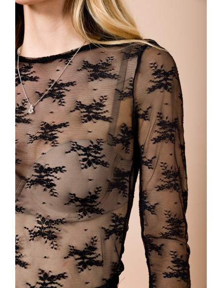 Kanten blouse met ronde hals, slim fit, lange mouwen Maryley