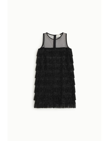 Robe courte avec empiècements à franges et tulle Dixie