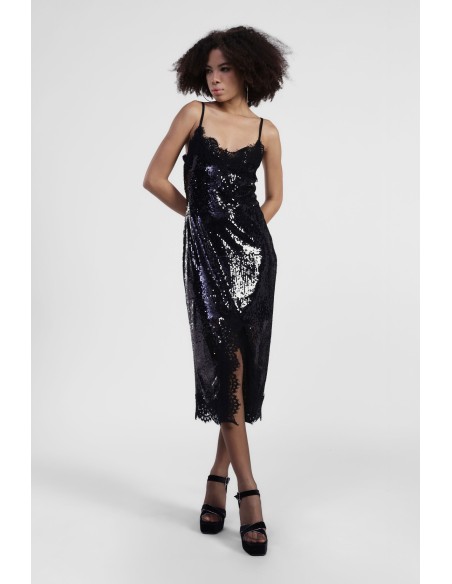 Robe midi avec paillettes et fines bretelles Dixie