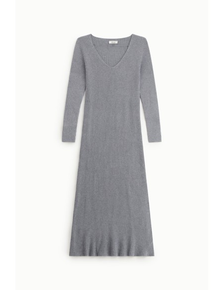 Dixie - Robe longue côtelée à col en V