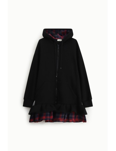 Dixie hoodie met rits en volant aan de onderkant