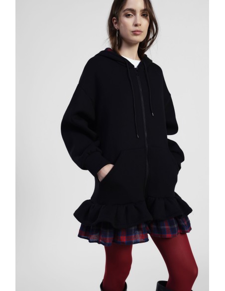 Sweatshirt avec capuche zippée et bas à volants Dixie