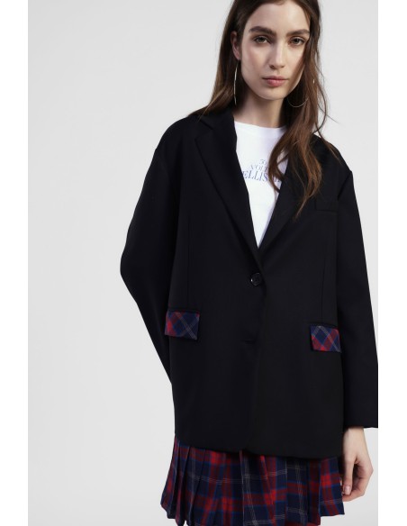Blazer à poches à motif à carreaux et fermeture à bouton Dixie