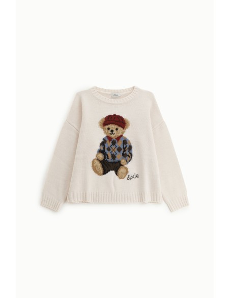 Crew Neck Sweater With Printed Bear Motif Dixie