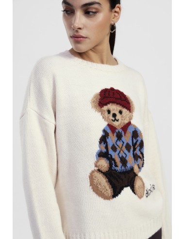 Crew Neck Sweater With Printed Bear Motif Dixie