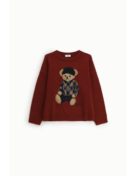 Crew Neck Sweater With Printed Bear Motif Dixie