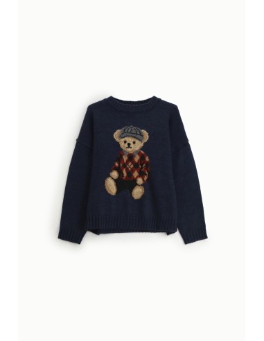Crew Neck Sweater With Printed Bear Motif Dixie