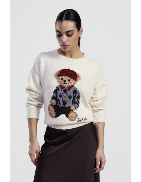 Dixie ronde-hals trui met teddybeerprint