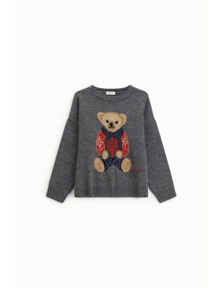Pull à col rond avec imprimé ourson et motif cadeau Dixie