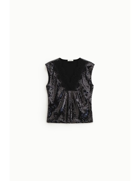 Top sans manches avec paillettes et encolure en V Dixie