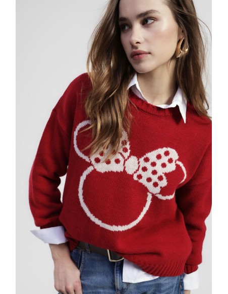 Pull à col rond imprimé avec nœud et pois Dixie