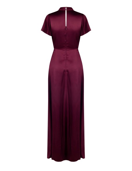 Robe longue en satin à col en V et taille nouée Rinascimento