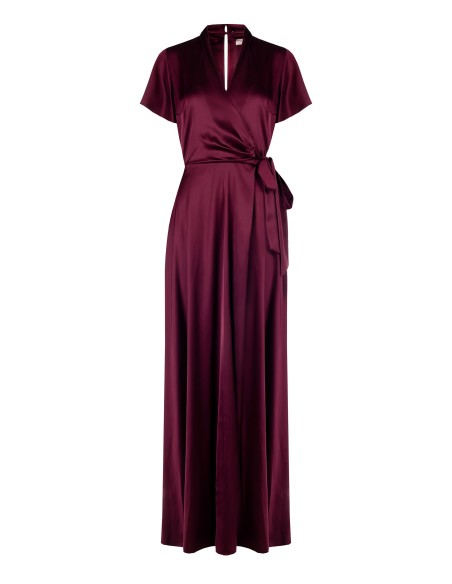 Robe longue en satin à col en V et taille nouée Rinascimento