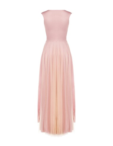 Robe longue avec encolure en V recouverte de tulle pailleté Rinascimento