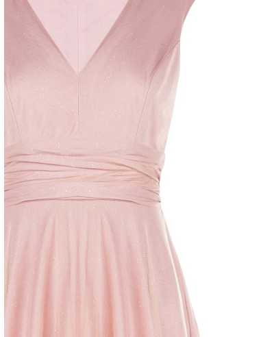 Robe longue avec encolure en V recouverte de tulle pailleté Rinascimento
